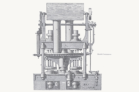 Εγχάρακτο σχέδιο μηχανής πλινθοκεραμοποιίας